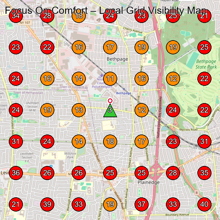 Focus On Comfort GeoGrid visibility map for Auto Repair Shop in Babylon